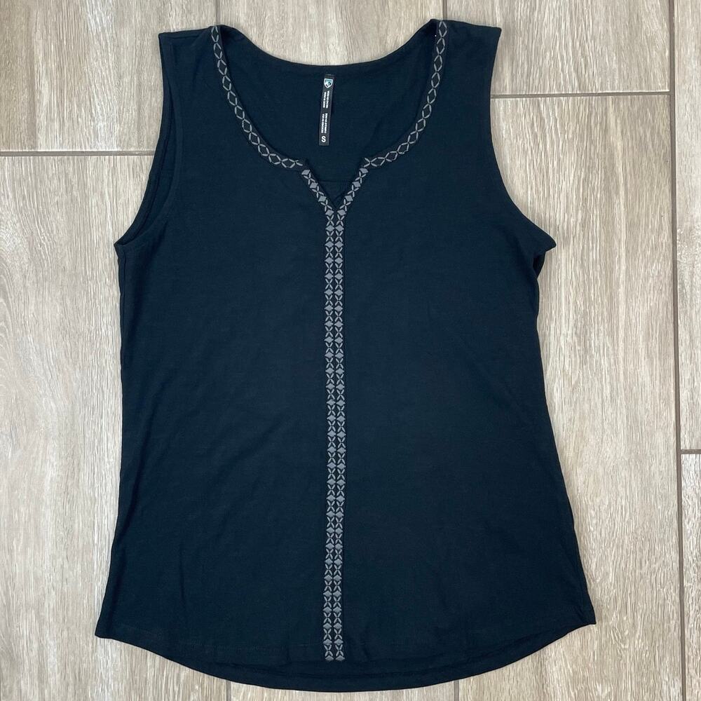 KUHL Shay Tank Top Black Embroidered Organic Cotton Active Hiking NWT Women S